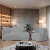 Kit Divã Recamier 150cm e Poltrona Luxo Suíça Lado Direito Bouclé Cinza