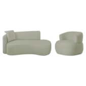 Kit Divã Recamier 150cm e Poltrona Luxo Suíça Lado Direito Bouclé Verde Oliva