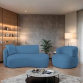 Kit Divã Recamier 150cm e Poltrona Luxo Suíça Lado Direito Linho Azul Royal