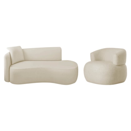 Kit Divã Recamier 150cm e Poltrona Luxo Suíça Lado Direito Linho Bege