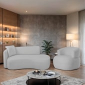 Kit Divã Recamier 150cm e Poltrona Luxo Suíça Lado Direito Linho Cinza Claro
