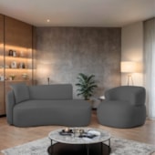 Kit Divã Recamier 150cm e Poltrona Luxo Suíça Lado Direito Linho Cinza Escuro