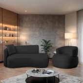 Kit Divã Recamier 150cm e Poltrona Luxo Suíça Lado Direito Linho Preto