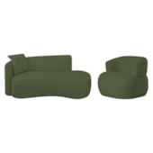 Kit Divã Recamier 150cm e Poltrona Luxo Suíça Lado Direito Linho Verde