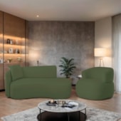 Kit Divã Recamier 150cm e Poltrona Luxo Suíça Lado Direito Linho Verde