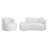 Kit Divã Recamier 150cm e Poltrona Luxo Suíça Lado Esquerdo Bouclé Branco