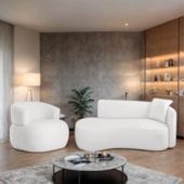 Kit Divã Recamier 150cm e Poltrona Luxo Suíça Lado Esquerdo Bouclé Branco