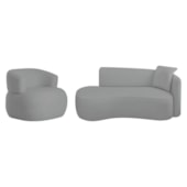 Kit Divã Recamier 150cm e Poltrona Luxo Suíça Lado Esquerdo Bouclé Cinza
