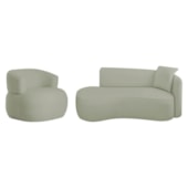 Kit Divã Recamier 150cm e Poltrona Luxo Suíça Lado Esquerdo Bouclé Verde Oliva