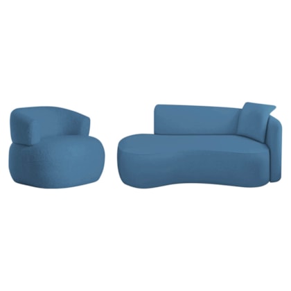 Kit Divã Recamier 150cm e Poltrona Luxo Suíça Lado Esquerdo Linho Azul Royal