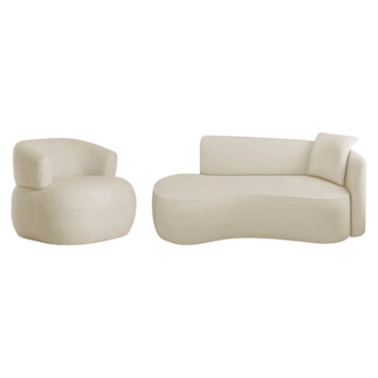 Kit Divã Recamier 150cm e Poltrona Luxo Suíça Lado Esquerdo Linho Bege