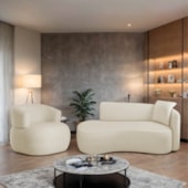 Kit Divã Recamier 150cm e Poltrona Luxo Suíça Lado Esquerdo Linho Bege