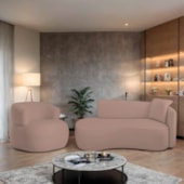 Kit Divã Recamier 150cm e Poltrona Luxo Suíça Lado Esquerdo Linho Rose