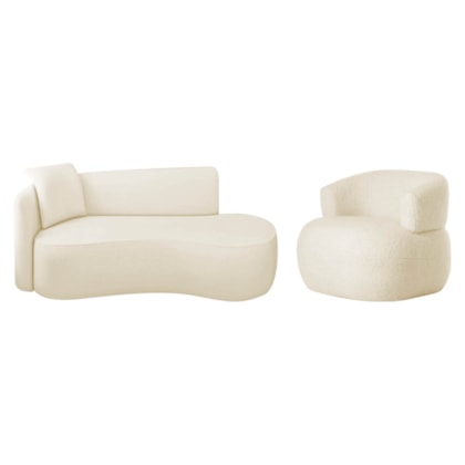 Kit Divã Recamier 180cm e Poltrona Luxo Suíça Lado Direito Bouclé Bege