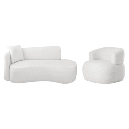 Kit Divã Recamier 180cm e Poltrona Luxo Suíça Lado Direito Bouclé Branco