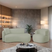 Kit Divã Recamier 180cm e Poltrona Luxo Suíça Lado Direito Bouclé Verde Oliva