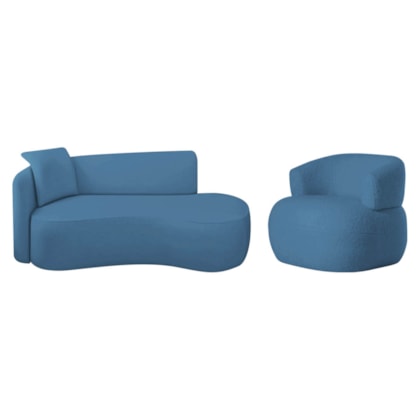 Kit Divã Recamier 180cm e Poltrona Luxo Suíça Lado Direito Linho Azul Royal