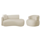 Kit Divã Recamier 180cm e Poltrona Luxo Suíça Lado Direito Linho Bege