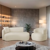 Kit Divã Recamier 180cm e Poltrona Luxo Suíça Lado Direito Linho Bege