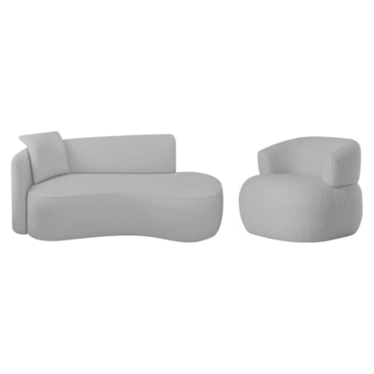 Kit Divã Recamier 180cm e Poltrona Luxo Suíça Lado Direito Linho Cinza Claro