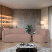 Kit Divã Recamier 180cm e Poltrona Luxo Suíça Lado Direito Linho Rose