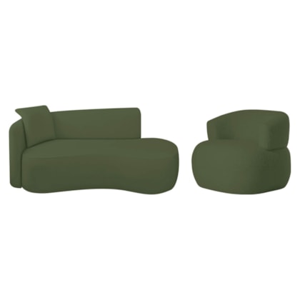 Kit Divã Recamier 180cm e Poltrona Luxo Suíça Lado Direito Linho Verde