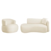 Kit Divã Recamier 180cm e Poltrona Luxo Suíça Lado Esquerdo Bouclé Bege