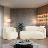 Kit Divã Recamier 180cm e Poltrona Luxo Suíça Lado Esquerdo Bouclé Bege