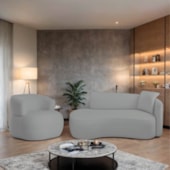 Kit Divã Recamier 180cm e Poltrona Luxo Suíça Lado Esquerdo Bouclé Cinza