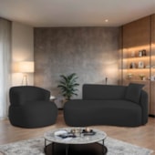 Kit Divã Recamier 180cm e Poltrona Luxo Suíça Lado Esquerdo Bouclé Preto