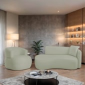 Kit Divã Recamier 180cm e Poltrona Luxo Suíça Lado Esquerdo Bouclé Verde Oliva