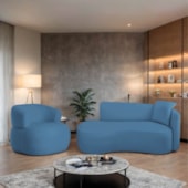 Kit Divã Recamier 180cm e Poltrona Luxo Suíça Lado Esquerdo Linho Azul Royal
