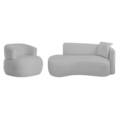 Kit Divã Recamier 180cm e Poltrona Luxo Suíça Lado Esquerdo Linho Cinza Claro