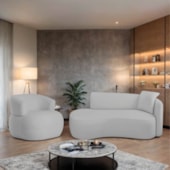 Kit Divã Recamier 180cm e Poltrona Luxo Suíça Lado Esquerdo Linho Cinza Claro