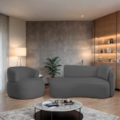 Kit Divã Recamier 180cm e Poltrona Luxo Suíça Lado Esquerdo Linho Cinza Escuro