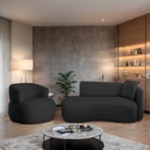Kit Divã Recamier 180cm e Poltrona Luxo Suíça Lado Esquerdo Linho Preto