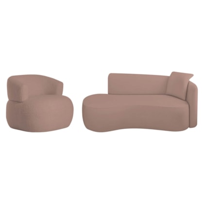 Kit Divã Recamier 180cm e Poltrona Luxo Suíça Lado Esquerdo Linho Rose