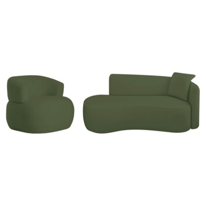 Kit Divã Recamier 180cm e Poltrona Luxo Suíça Lado Esquerdo Linho Verde