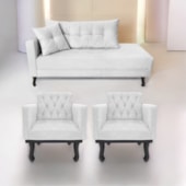 Kit Diva Recamier Azura 140cm Lado Direito e 02 Poltronas Classic Suede Branco - Amarena Móveis