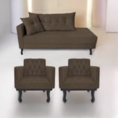 Kit Diva Recamier Azura 140cm Lado Direito e 02 Poltronas Classic Suede Marrom - Amarena Móveis