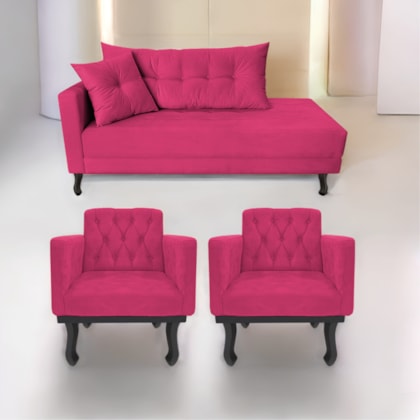 Kit Diva Recamier Azura 140cm Lado Direito e 02 Poltronas Classic Suede Pink - Amarena Móveis