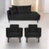 Kit Diva Recamier Azura 140cm Lado Direito e 02 Poltronas Classic Suede Preto - Amarena Móveis