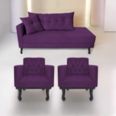 Kit Diva Recamier Azura 140cm Lado Direito e 02 Poltronas Classic Suede Roxo - Amarena Móveis