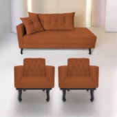 Kit Diva Recamier Azura 140cm Lado Direito e 02 Poltronas Classic Suede Terracota - Amarena Móveis