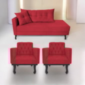 Kit Diva Recamier Azura 140cm Lado Direito e 02 Poltronas Classic Suede Vermelho - Amarena Móveis