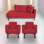 Kit Diva Recamier Azura 140cm Lado Esquerdo e 02 Poltronas Classic Suede Vermelho - Amarena Móveis