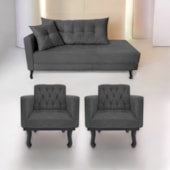 Kit Diva Recamier Azura 160cm Lado Direito e 02 Poltronas Classic Linho Cinza Escuro - Amarena Móveis