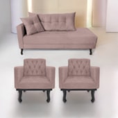 Kit Diva Recamier Azura 160cm Lado Direito e 02 Poltronas Classic Linho Rosê - Amarena Móveis