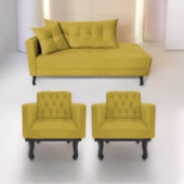 Kit Diva Recamier Azura 160cm Lado Direito e 02 Poltronas Classic Suede Amarelo - Amarena Móveis