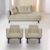 Kit Diva Recamier Azura 160cm Lado Direito e 02 Poltronas Classic Suede Bege - Amarena Móveis